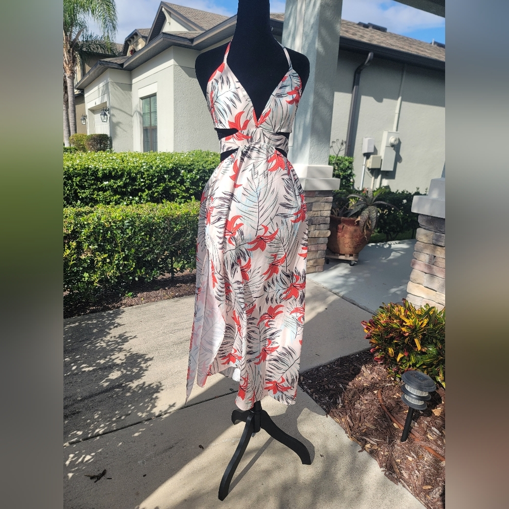 Tropical Cutout Halter Midi Dress – Size Small